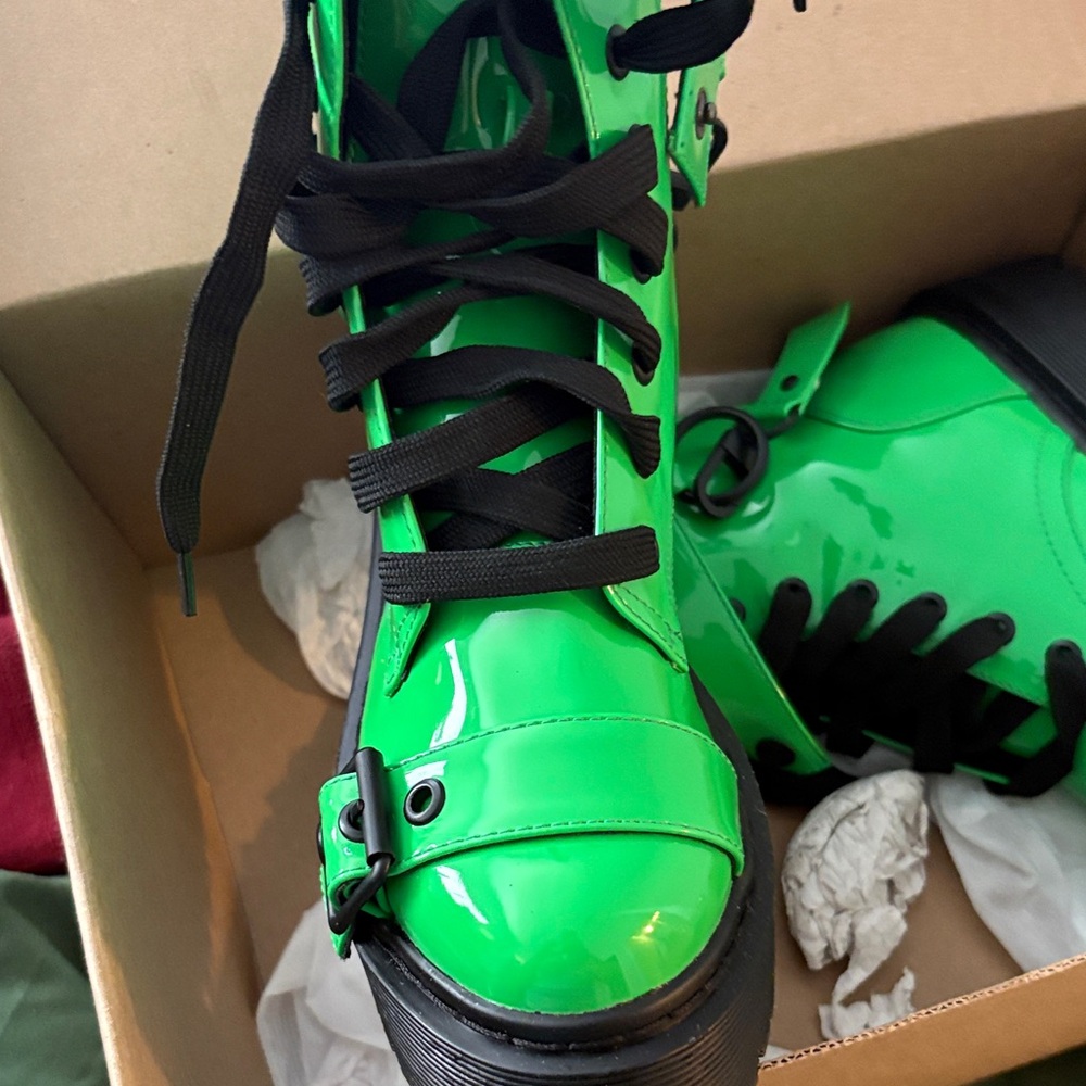 Neon Green Platform Combat Boots - Picture 2 of 7